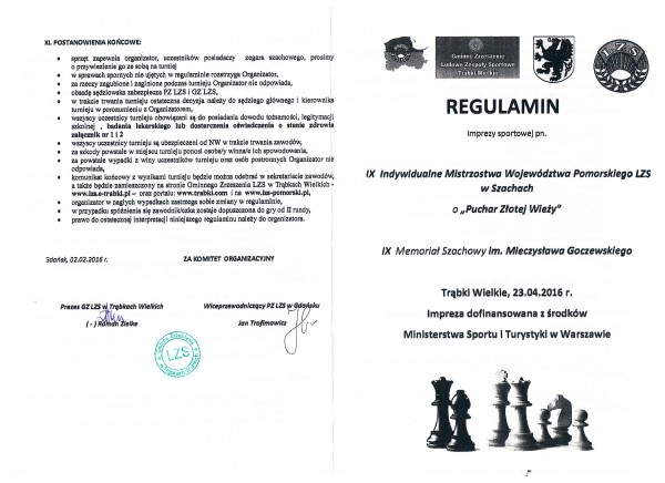 regulamin szachy indywidualne
