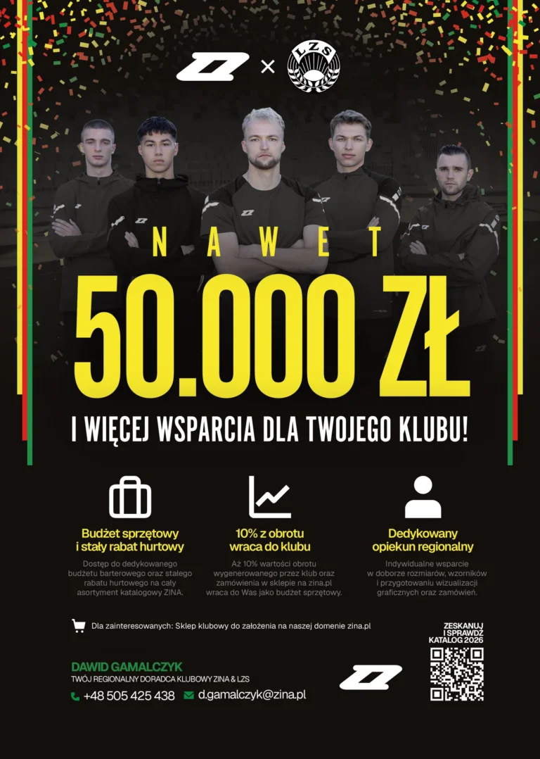 Plakat ZINA × LZS: nawet 50 000 zł i więcej wsparcia dla Twojego klubu